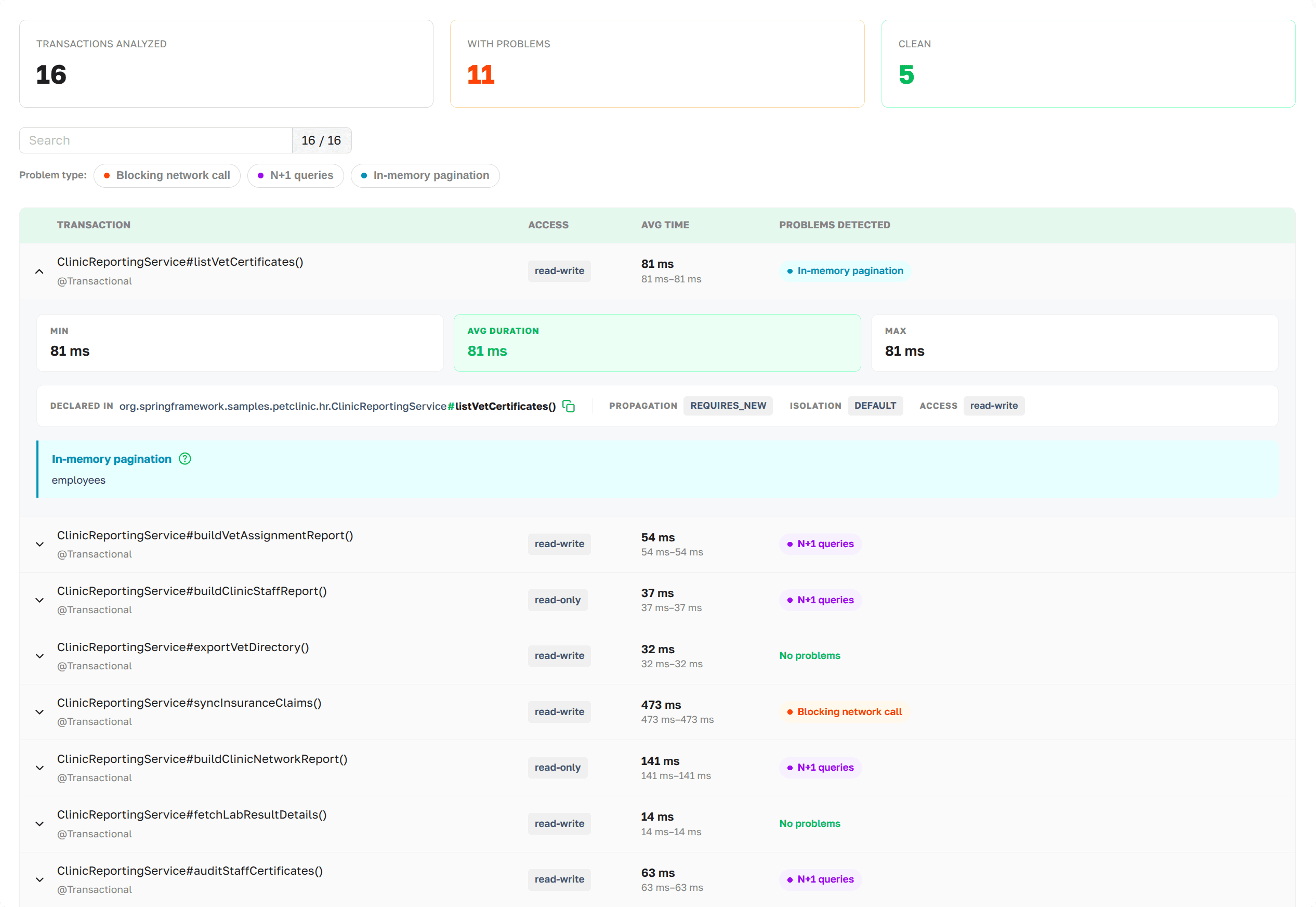 transaction control main page